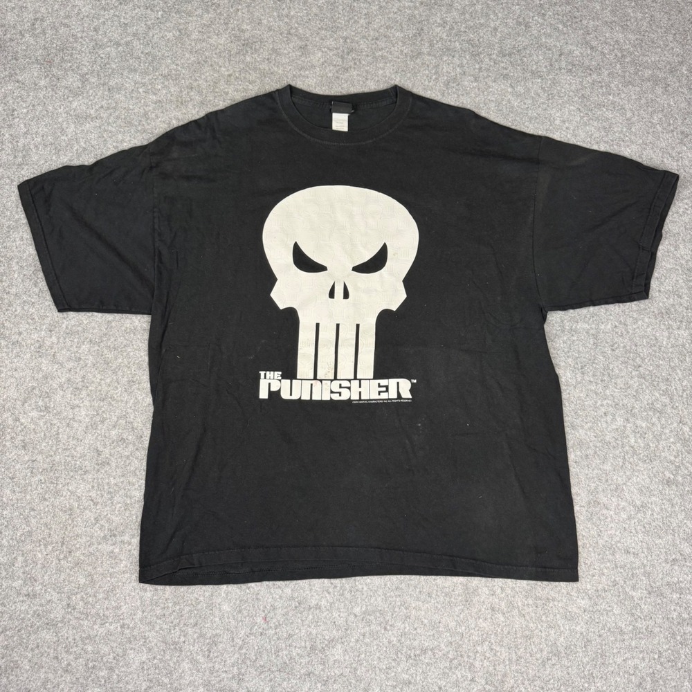 Marvel Mad Engine The Punisher Skull Graphic T-Shirt Mens 2XL Black 2002 Vintage